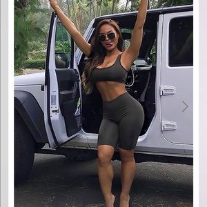 Fashion Nova Olive Green Biker Set
